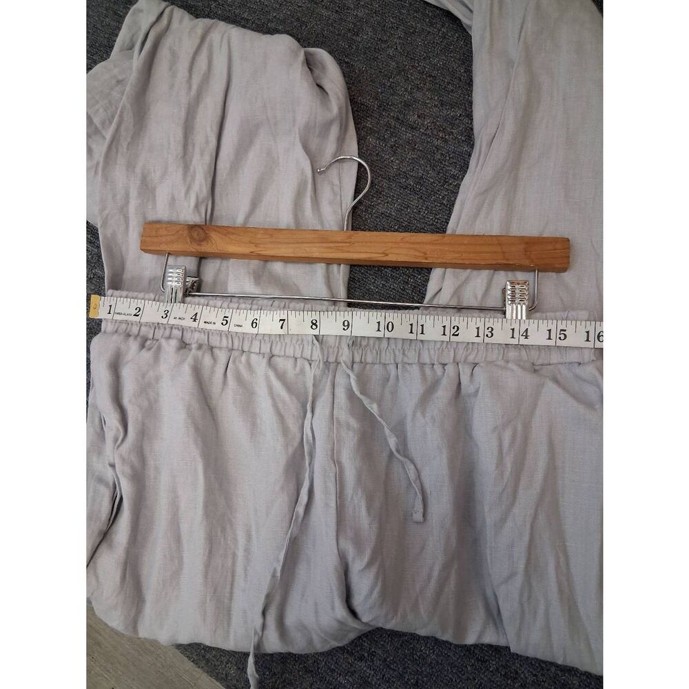 Saks fifth Ave womens large 100% linen pants light gray wide leg long ankle - Picture 6 of 10
